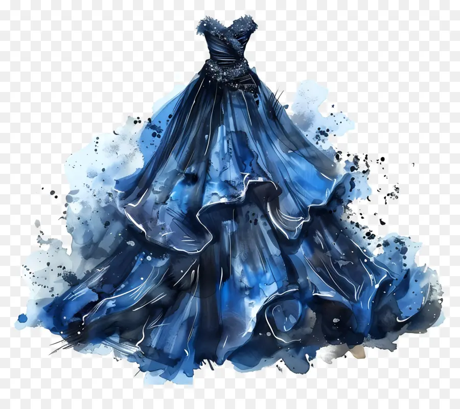 Robe De Mariée Bleue，Peinture à L'aquarelle PNG