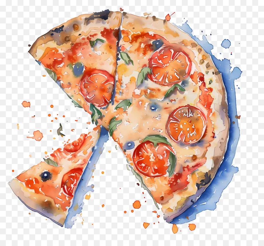 Aquarelle Pizza，Pizza PNG