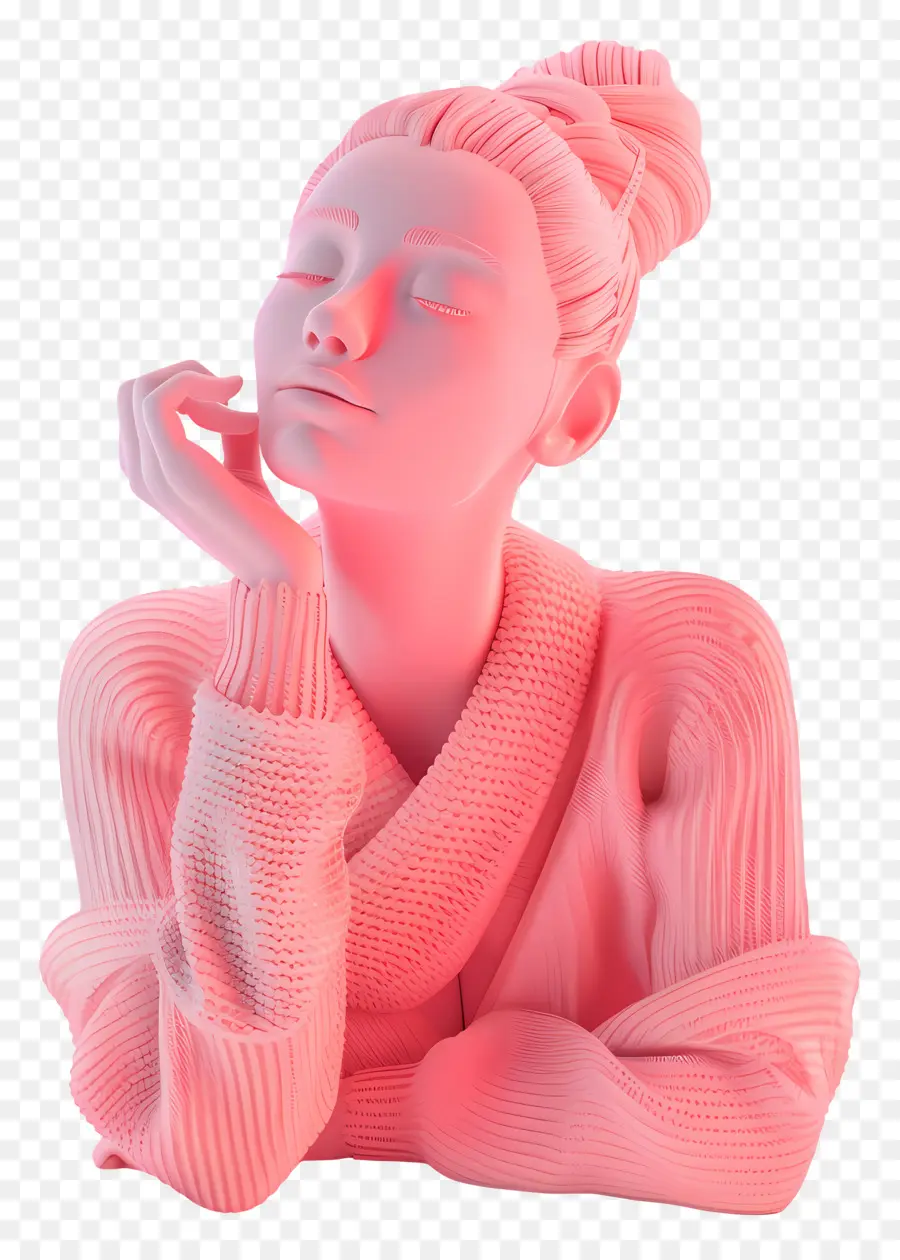 Femme Pensante，Sculpture Rose PNG