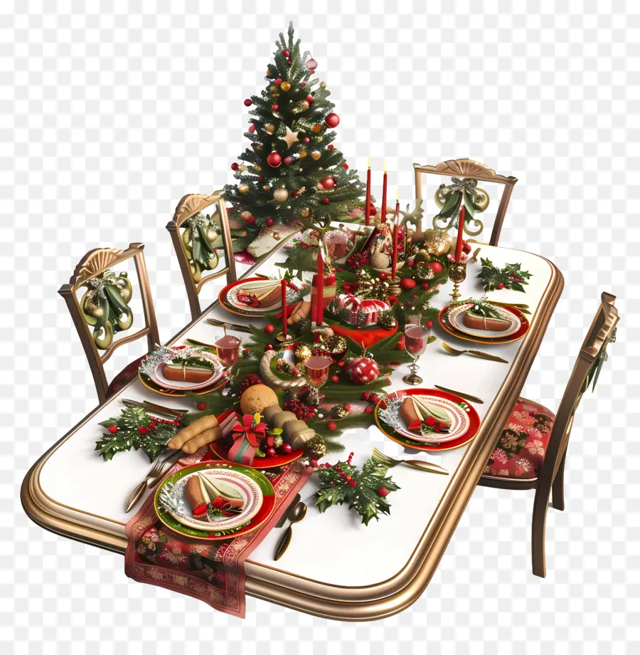 Table De Noël，Nappes Rouges Et Blanches PNG
