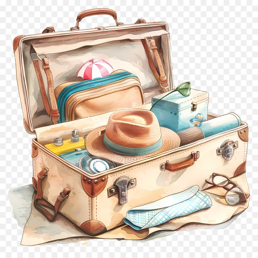 Valise Avec Articles De Voyage，Articles De Voyage PNG