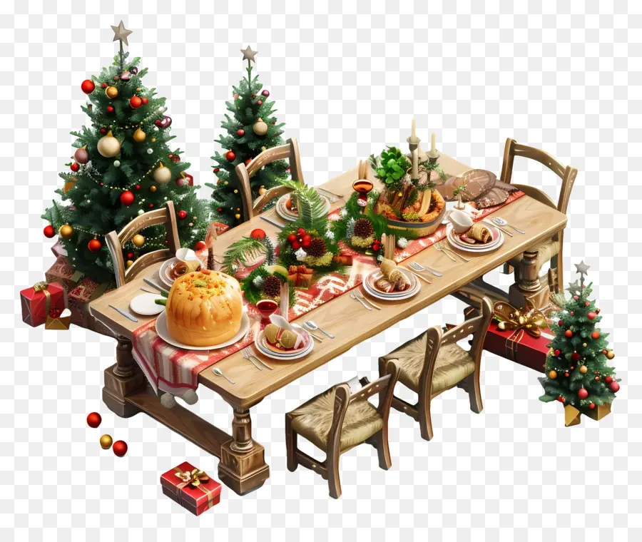 Table De Noël，Les Décorations De Noël PNG
