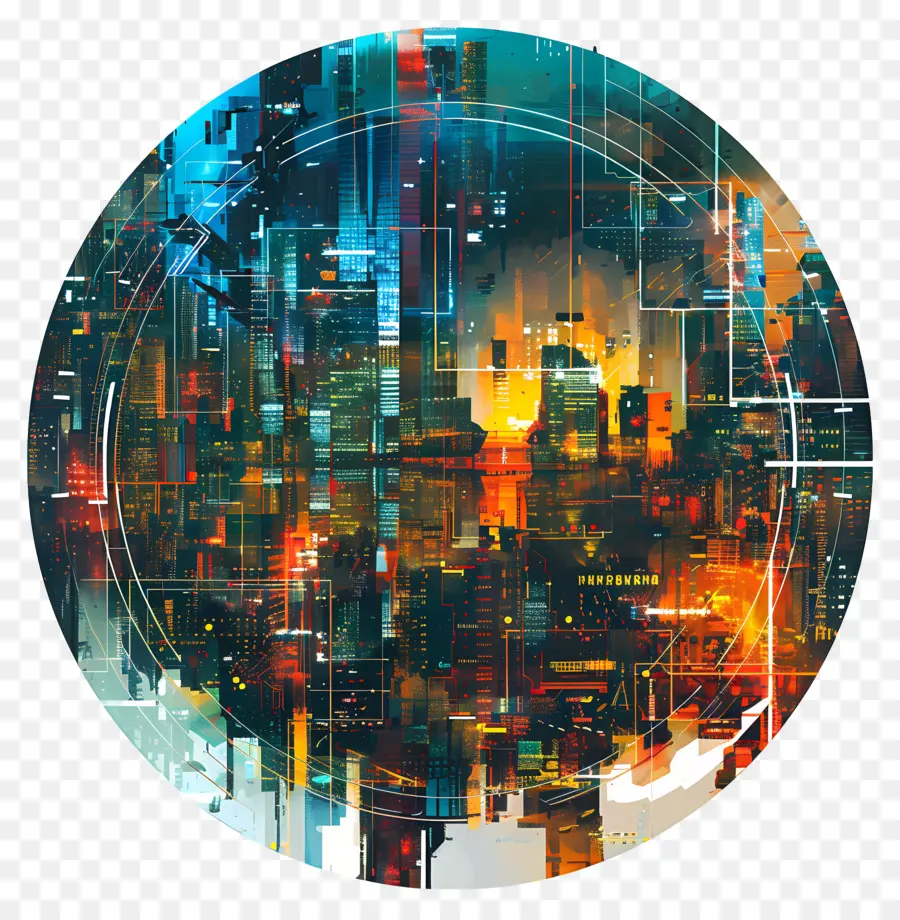 Paysage Urbain Cyberpunk，Skyline De La Ville Futuriste PNG