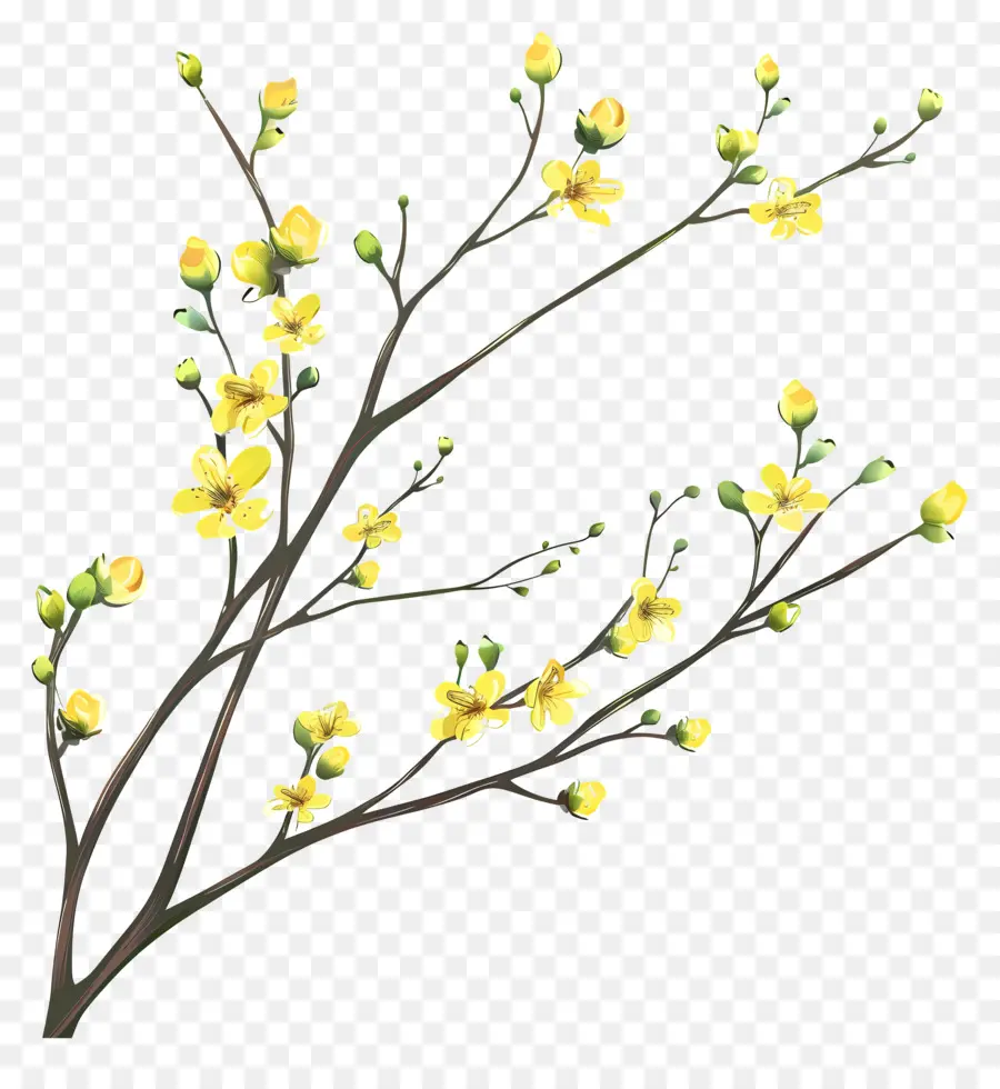Petites Fleurs Jaunes，Branche D'arbre à Fleurs PNG