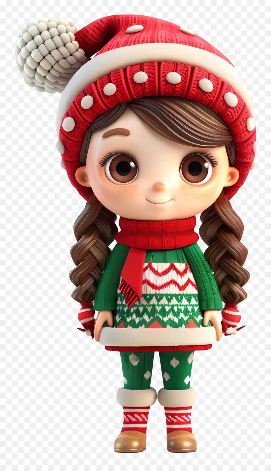 Fille De Dessin Animé 3d，Fille En Tenue De Noël PNG