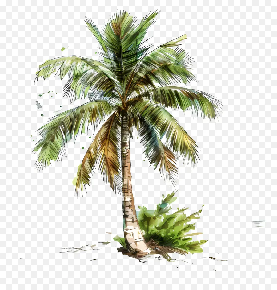 Plage De L'arbre De Noix De Coco，Peinture De Palmier PNG