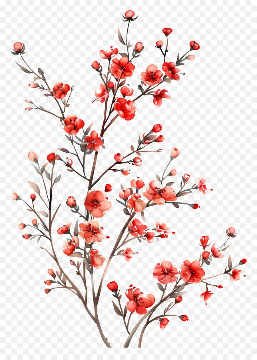 Les Petites Fleurs Rouges，Peinture à L'aquarelle PNG