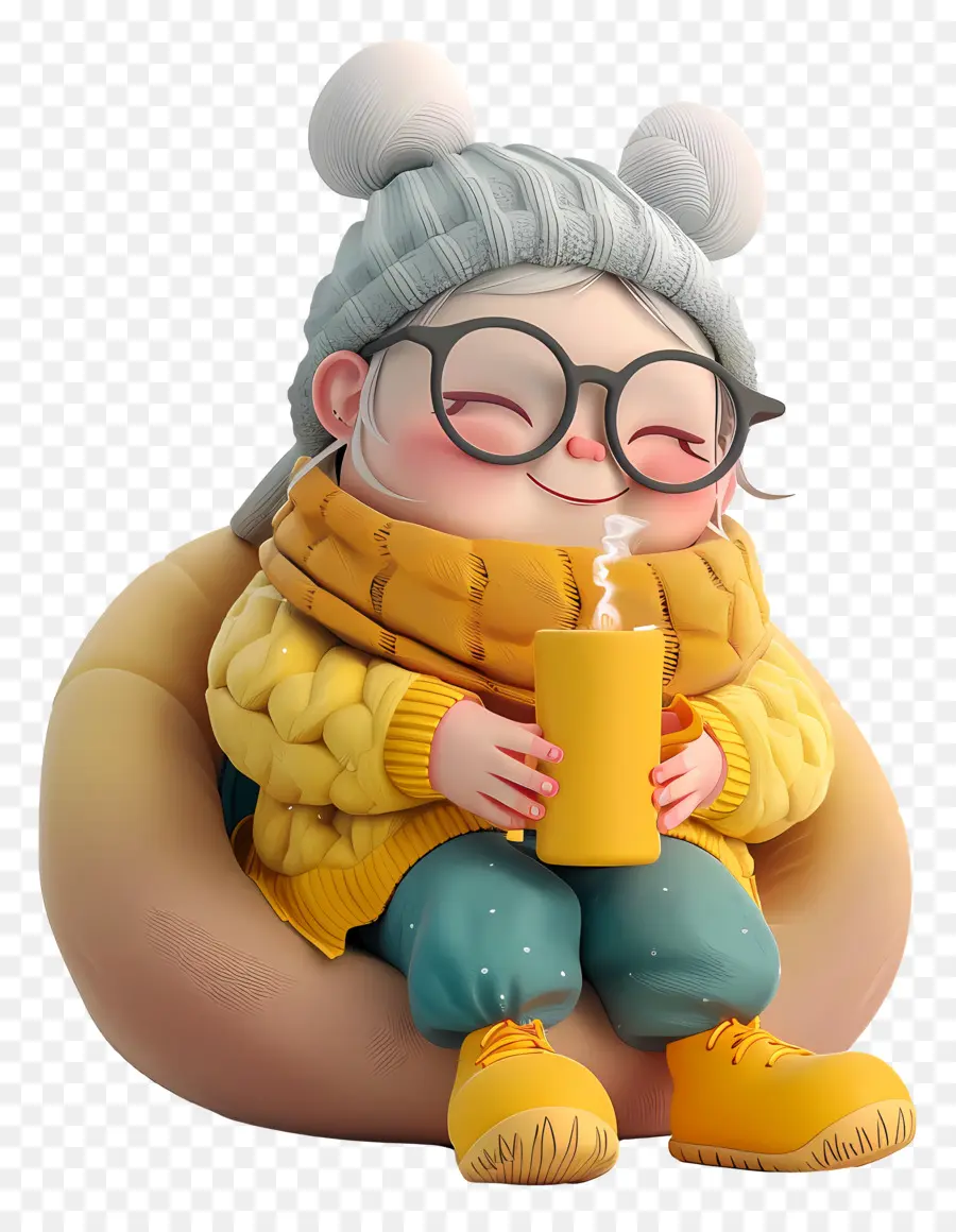 Personnage De Dessin Animé 3d，Fille Avec Une Boisson Chaude PNG