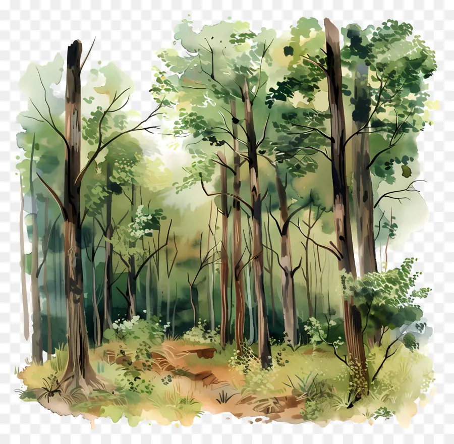 Forêt En Arrière Plan，La Forêt De La Peinture PNG
