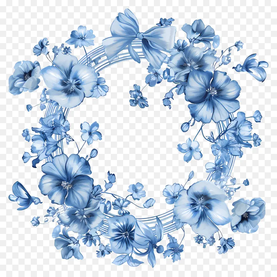 Cadre Rond De Fleur Bleue，Fleurs Bleues PNG