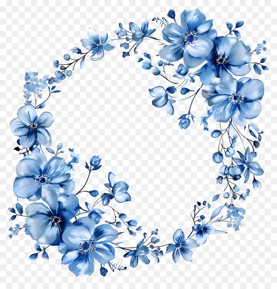 Cadre Rond De Fleurs Bleues，Fleurs Bleues PNG