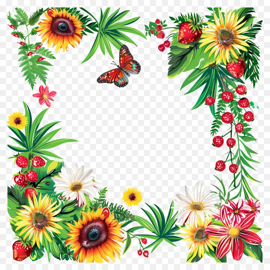 été，Cadre Floral PNG