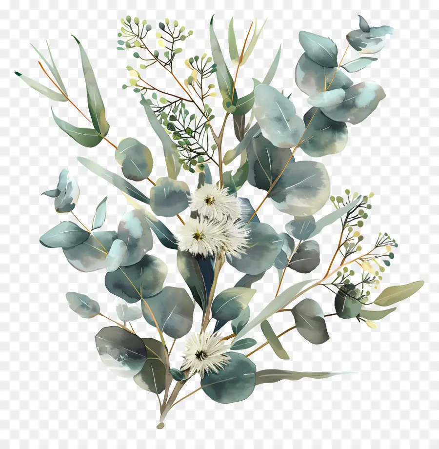 Eucalyptus Fleur，Illustration Aquarelle PNG