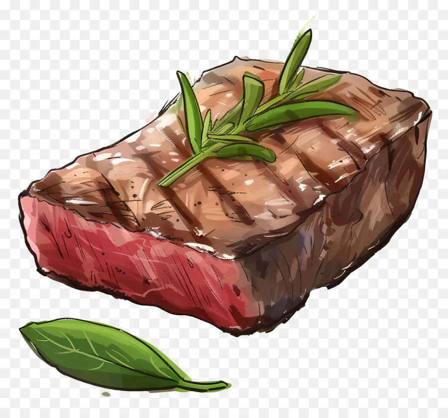 Steak Moyen Rare，Garniture Aux Herbes PNG