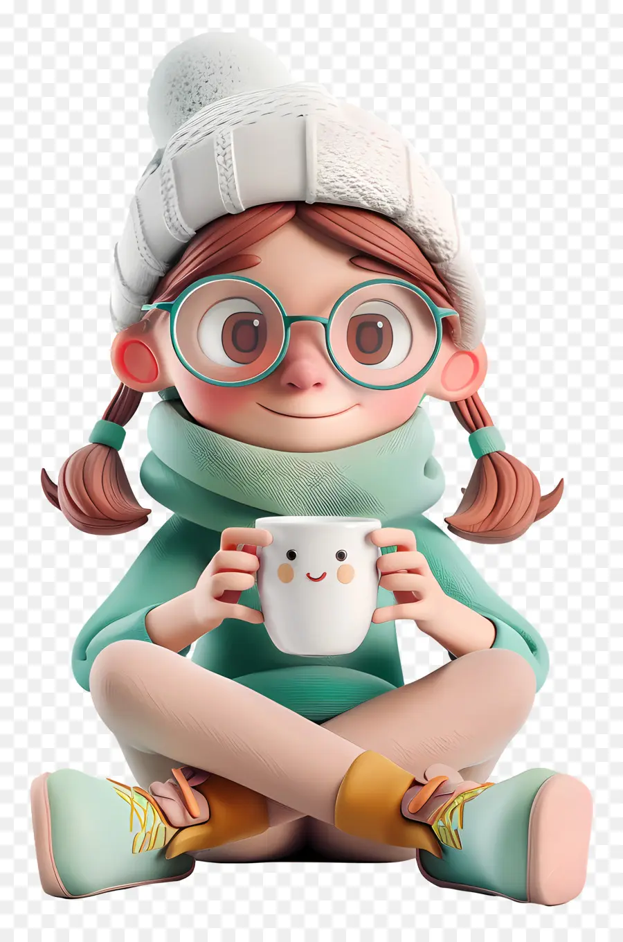 Personnage De Dessin Animé 3d，Fille à Lunettes PNG