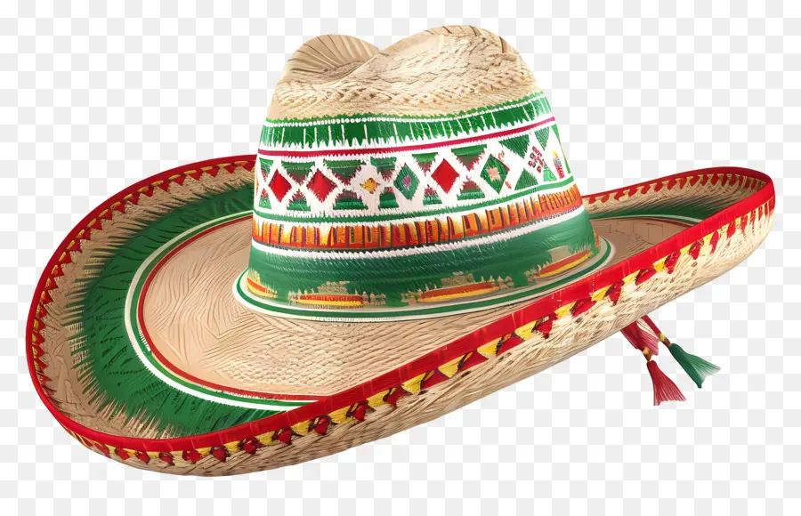 De Style Mexicain，Chapeau De Paille Verte Et Rouge PNG