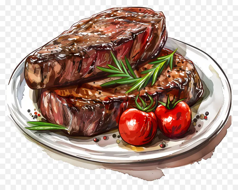 Steak De Boeuf，Peinture à L'aquarelle PNG