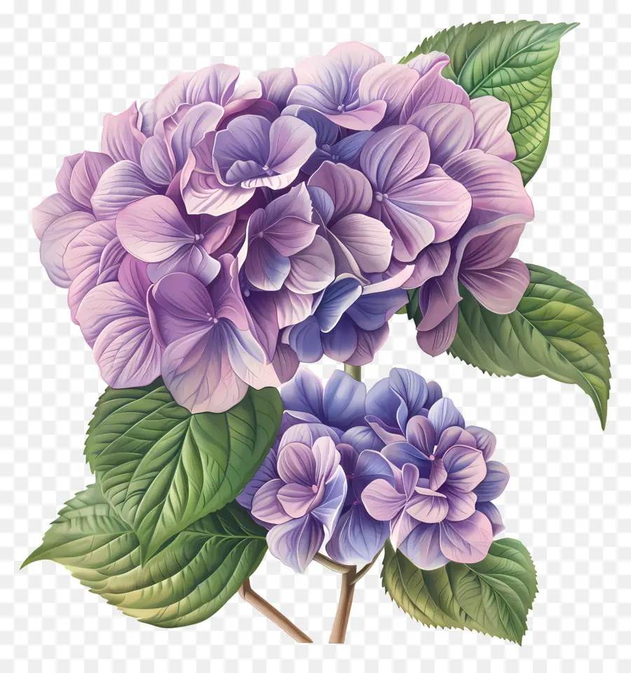Hortensia Violet，Peinture De Fleurs En Pot PNG