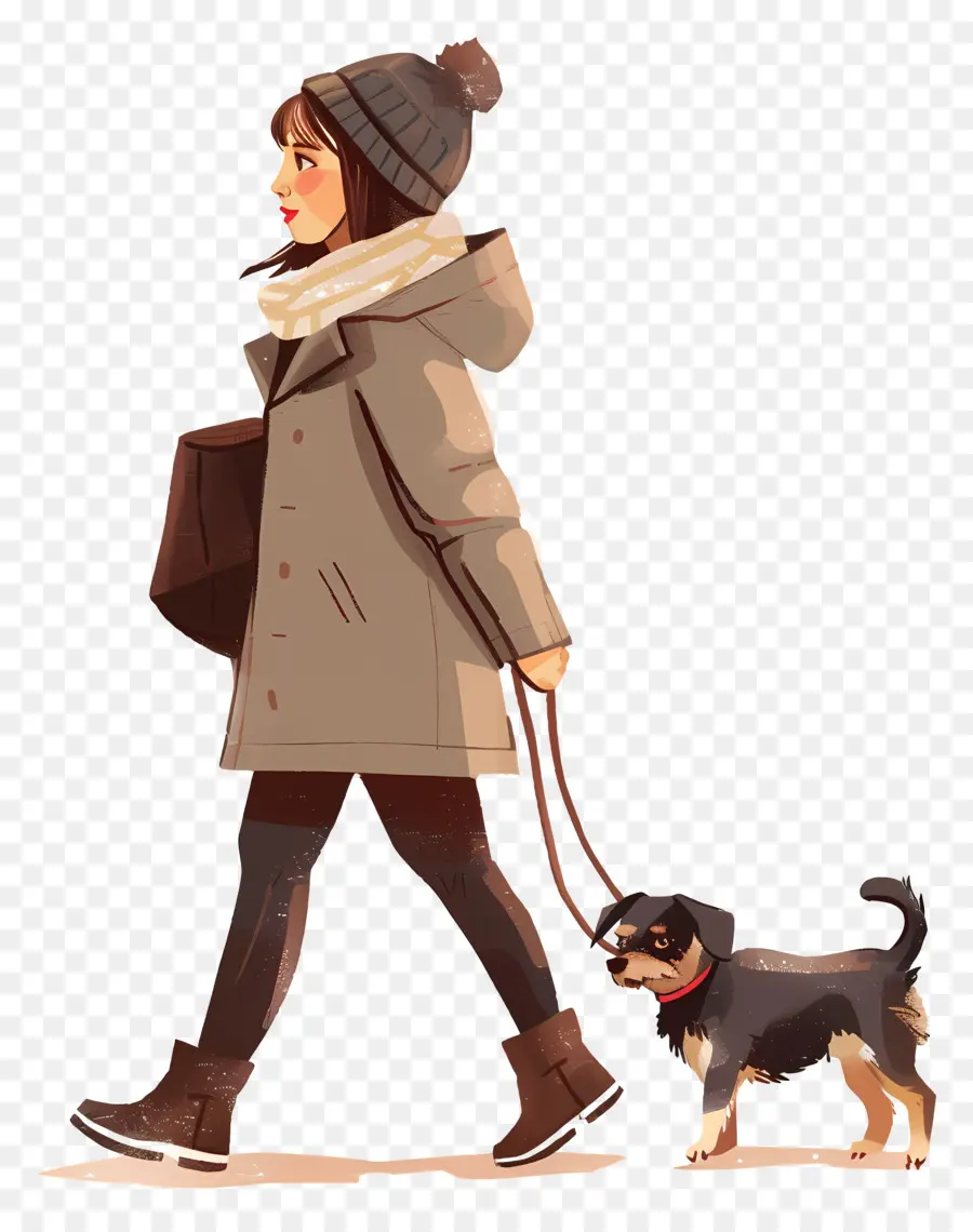 Femme Dog Walking，L'hiver PNG