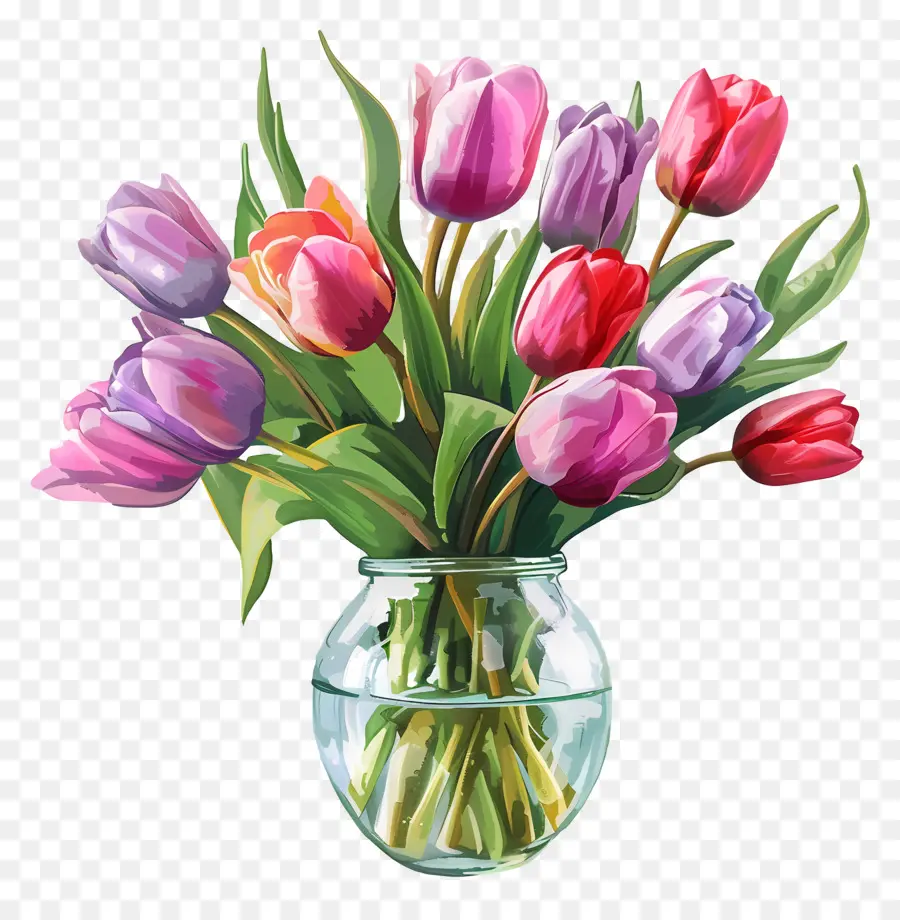 Vase Avec Des Tulipes，Tulipes Roses PNG