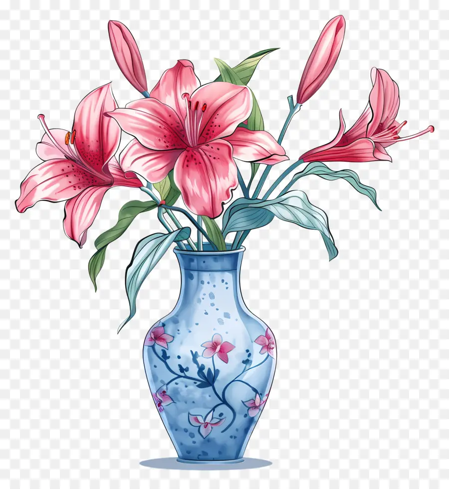 Vase Avec Des Fleurs，Vase Bleu PNG