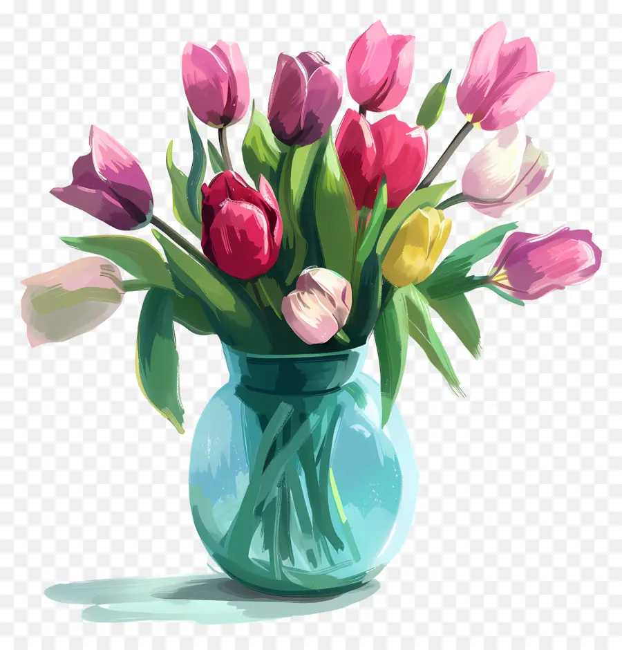 Vase De Tulipes，Tulipes Roses PNG