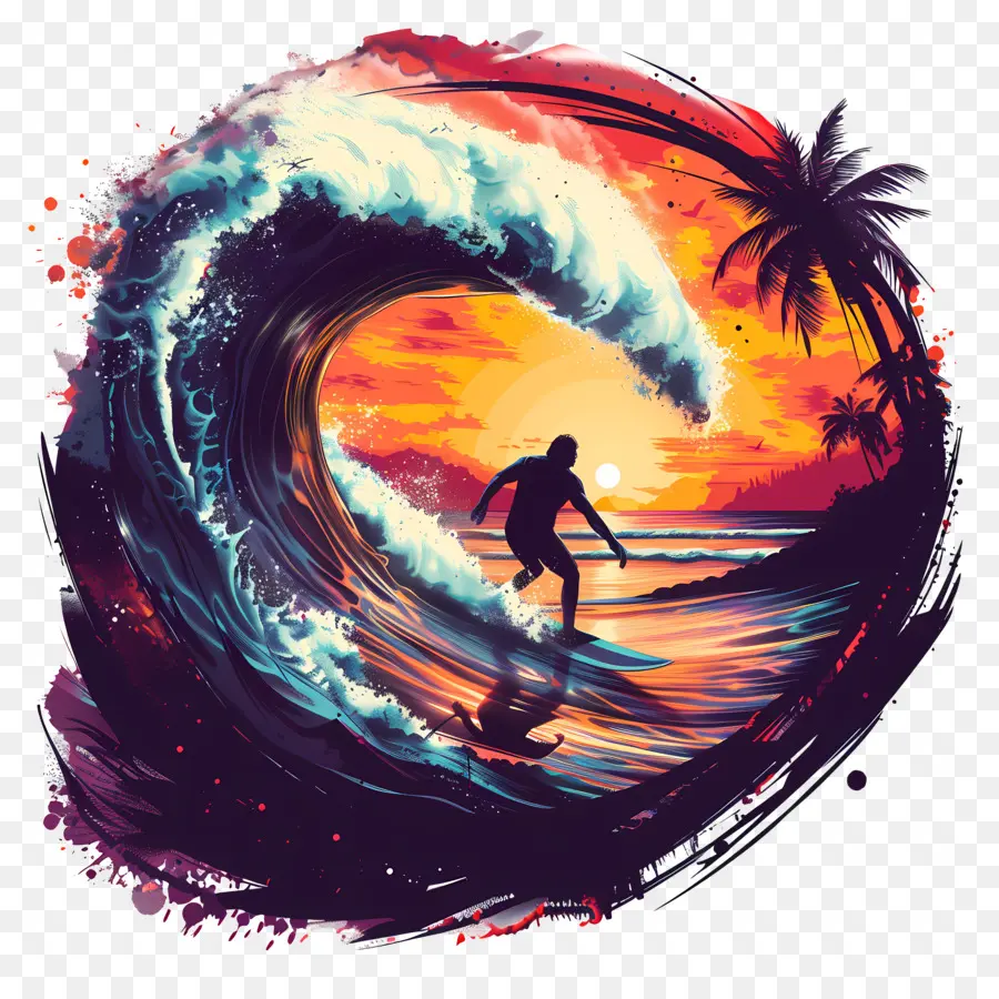 Surf，Coucher De Soleil PNG
