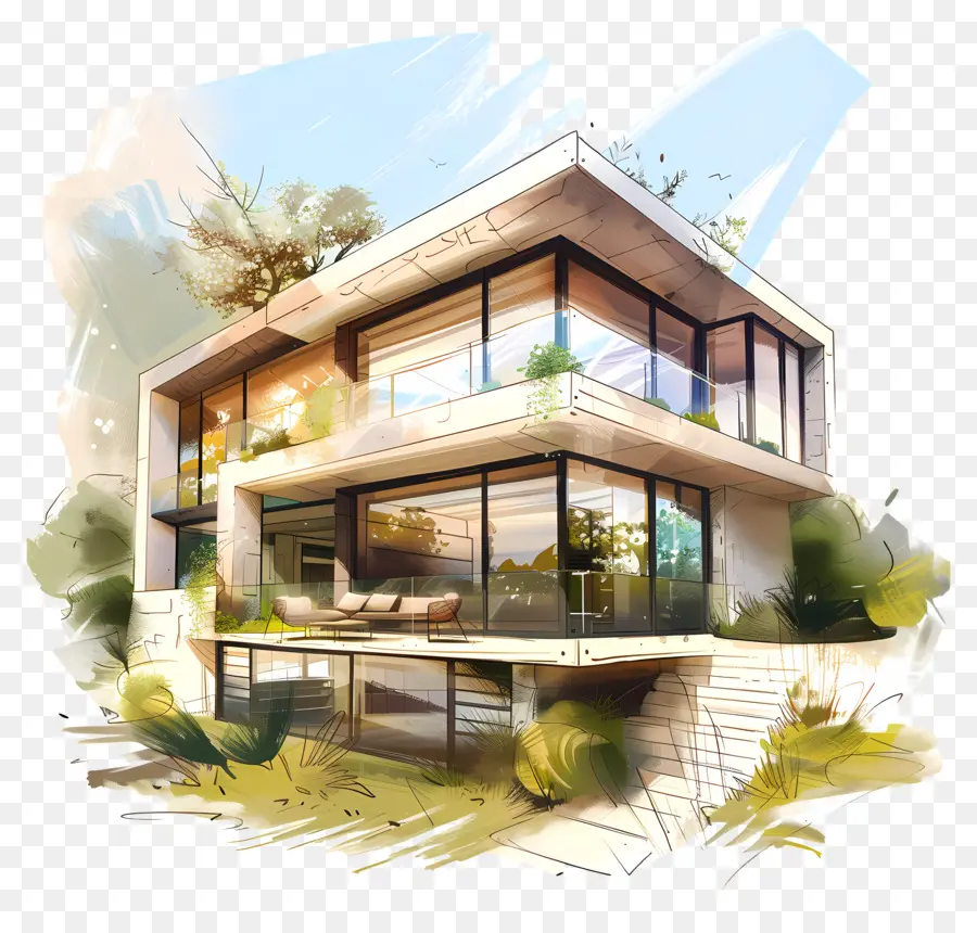 Maison Moderne，Croquis De Maison Moderne PNG