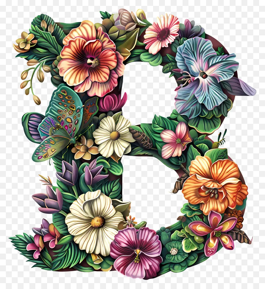 Lettre B，Alphabet Floral PNG