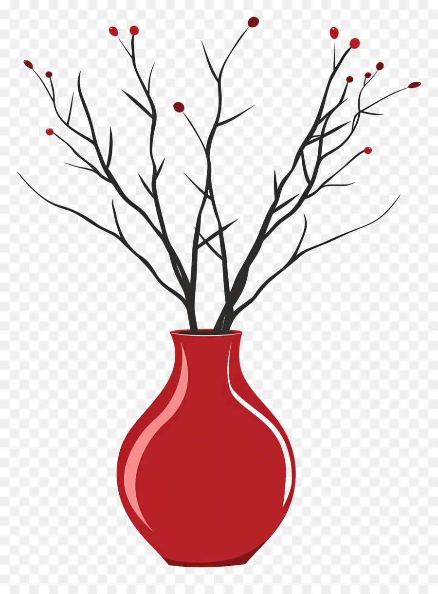 Vase Rouge，Branches Nues PNG