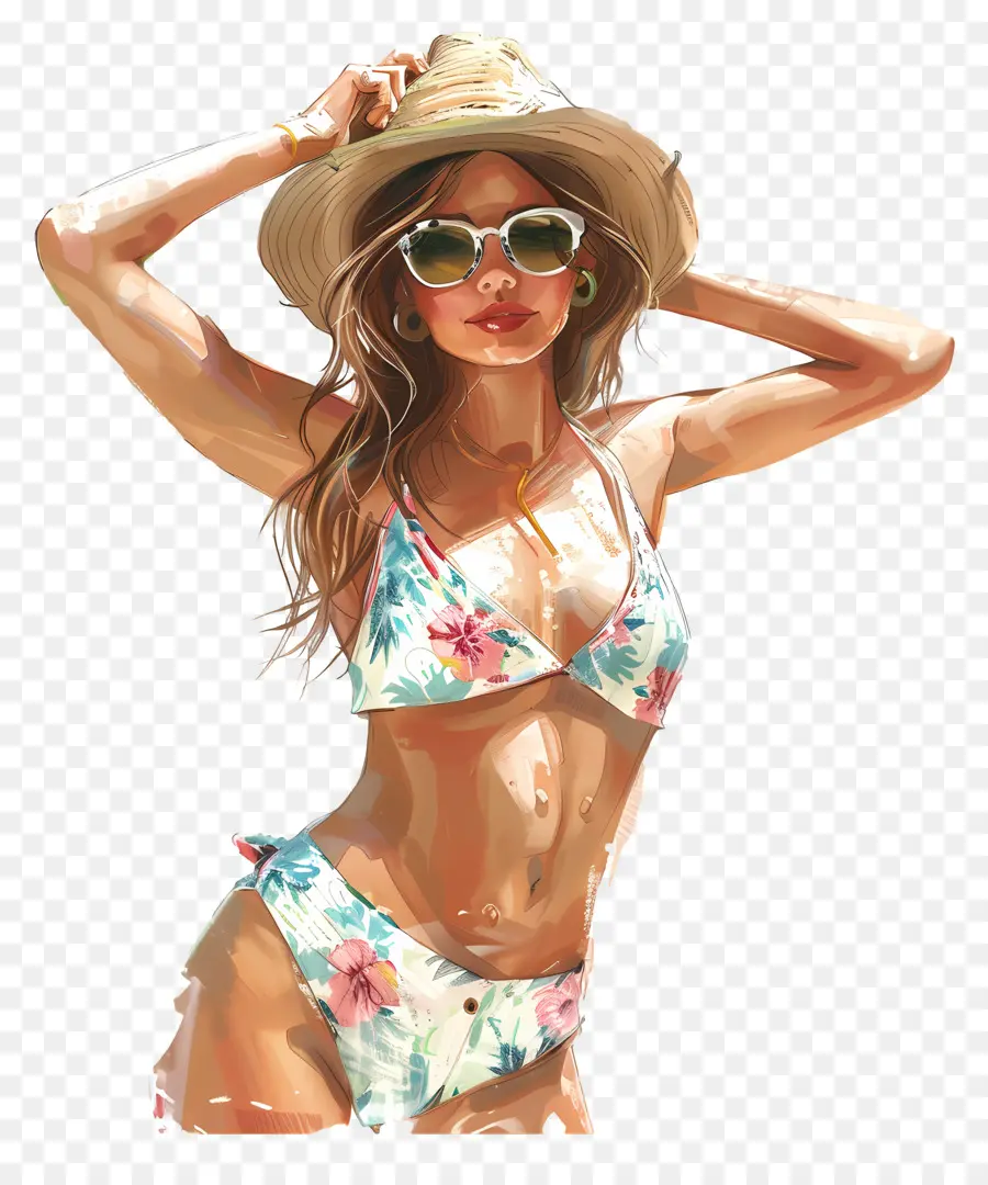 été Femme，Plage Tropicale PNG