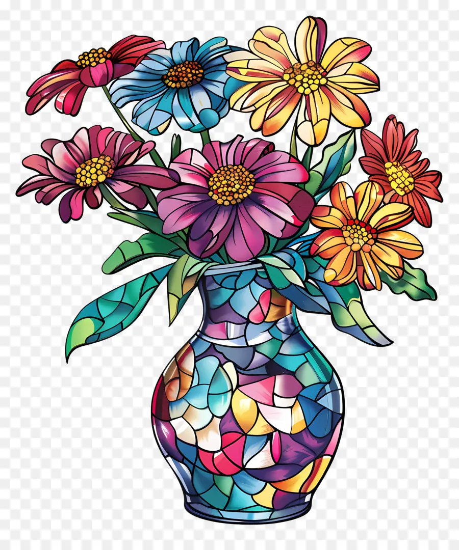 Vase Avec Des Fleurs，Fleurs De Vitrail PNG