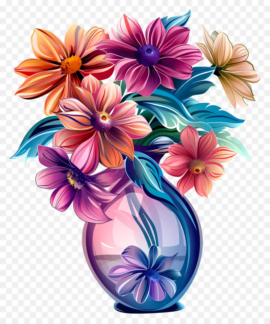 Vase Avec Des Fleurs，Couleur De La Fleur PNG