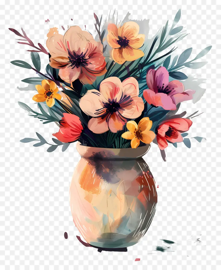 Vase Avec Des Fleurs，Fleur Peinture PNG