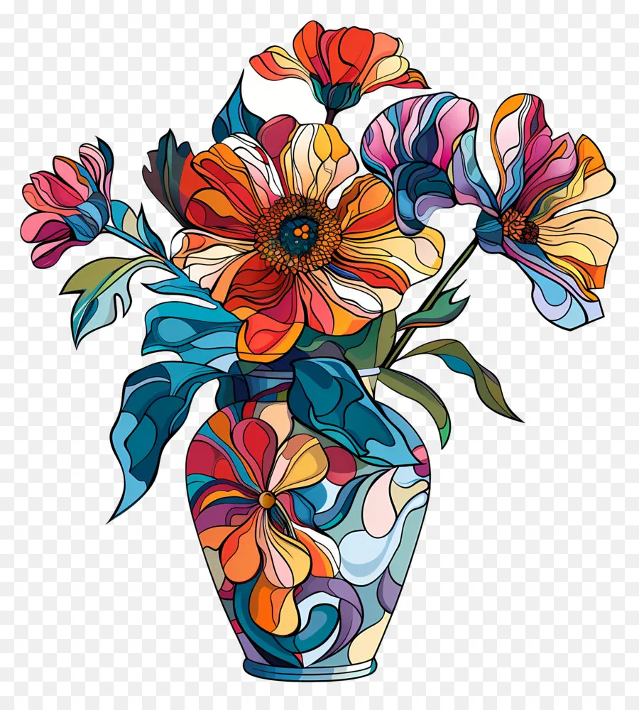 Vase Avec Des Fleurs，Vase Coloré PNG