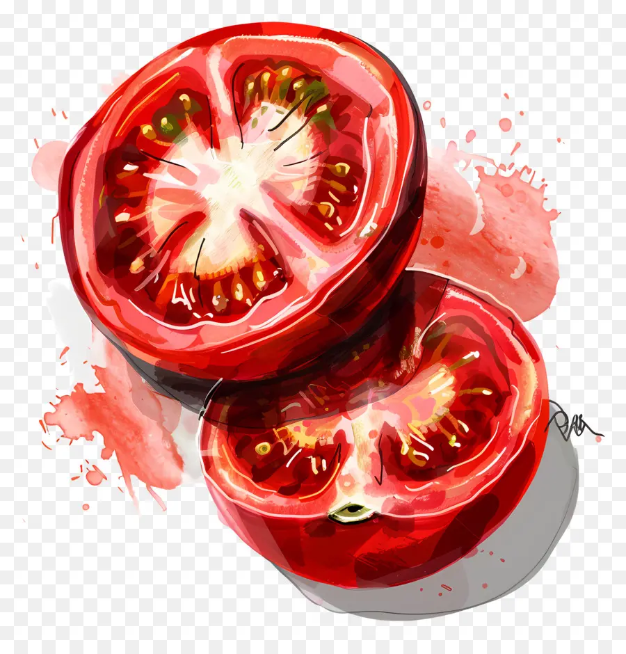 Tranche De Tomate，Peinture à L'aquarelle PNG