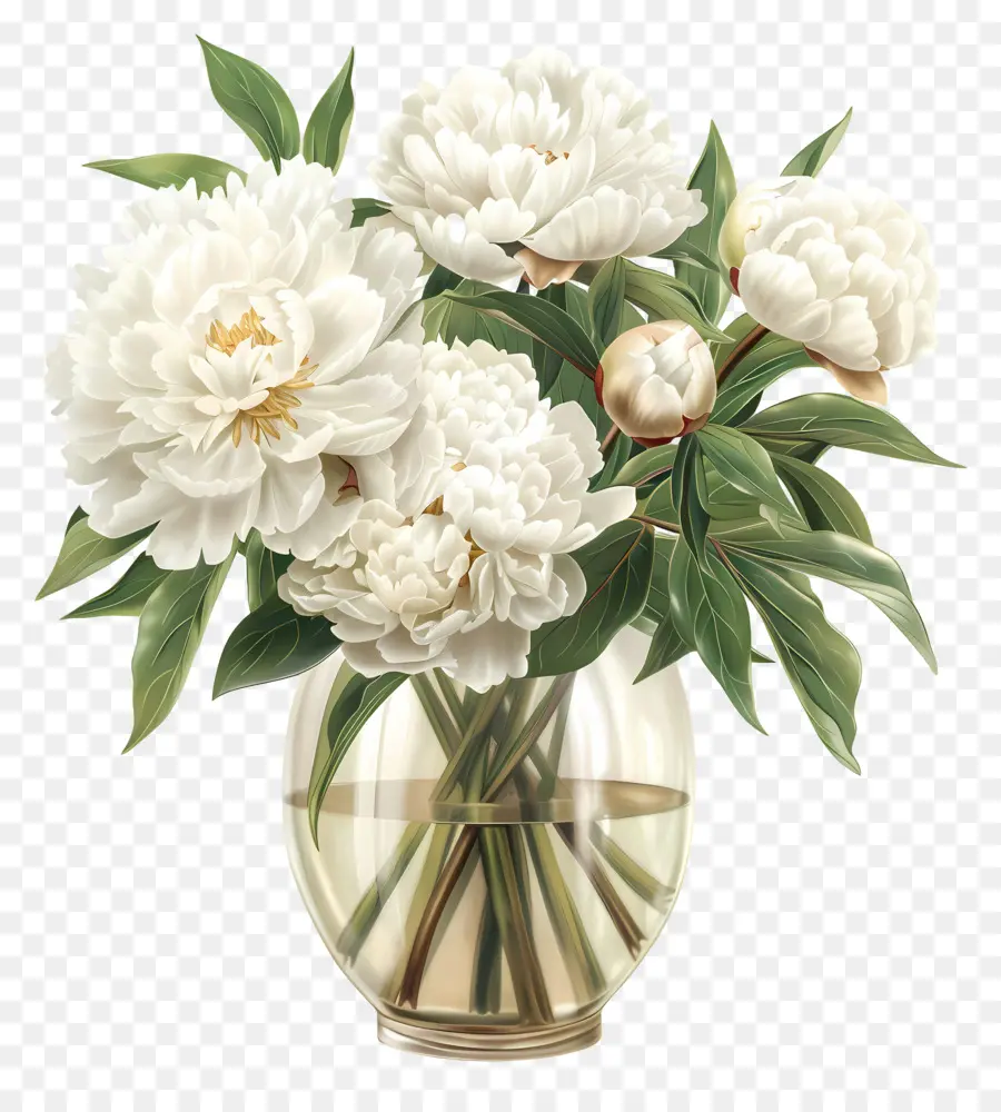 Vase De Fleurs，Blanc Pivoines PNG