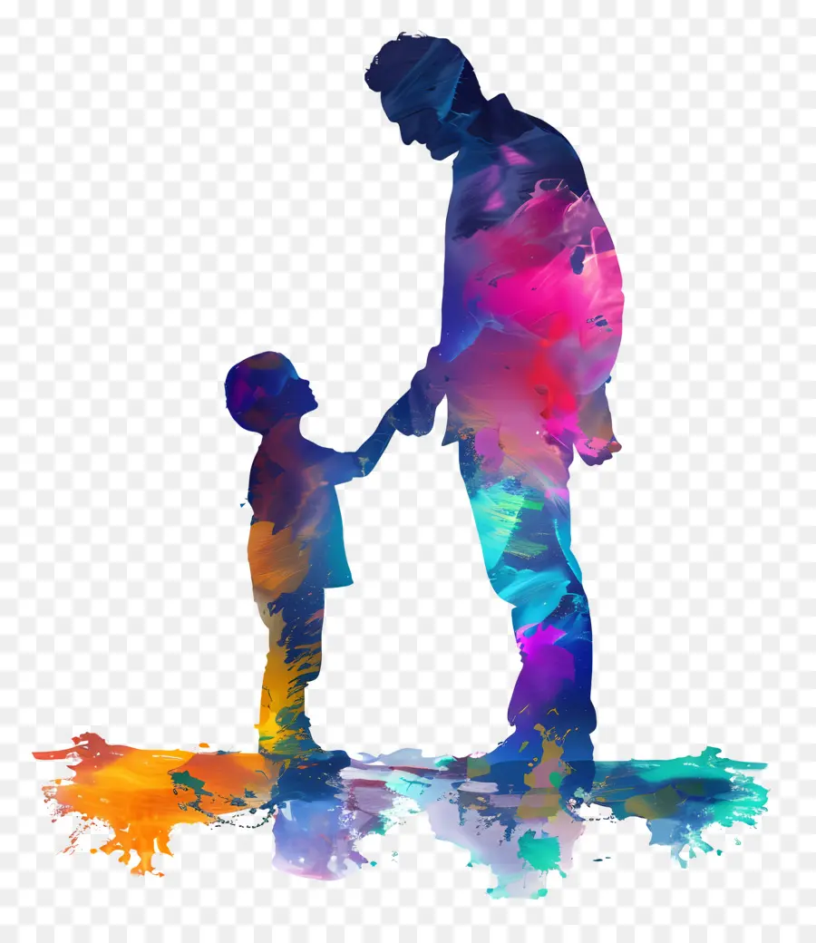 Père Et Fils Silhouette，Peinture à L'aquarelle PNG