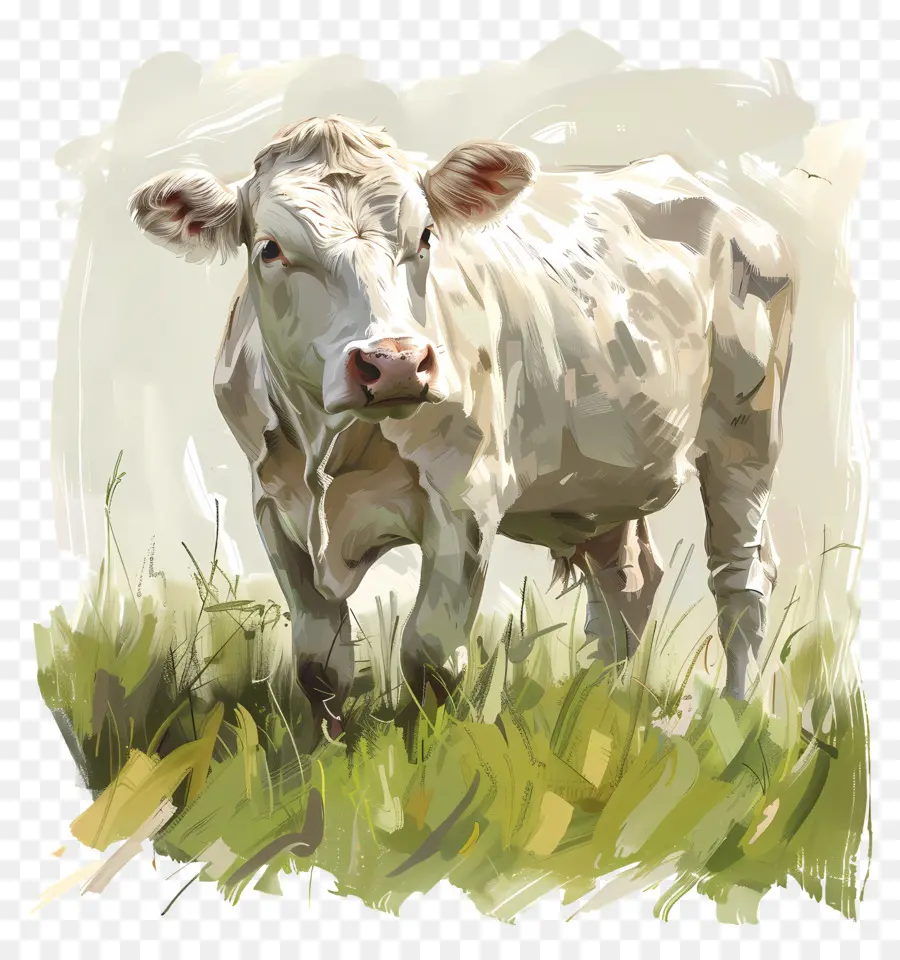 Vache Blanche，Le Vert De L'herbe PNG