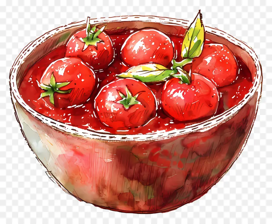 Sauce à Tomate Bol，Illustration Aquarelle PNG