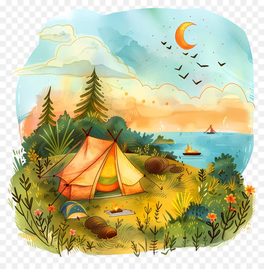 Contexte De Camping D'été，Camping PNG