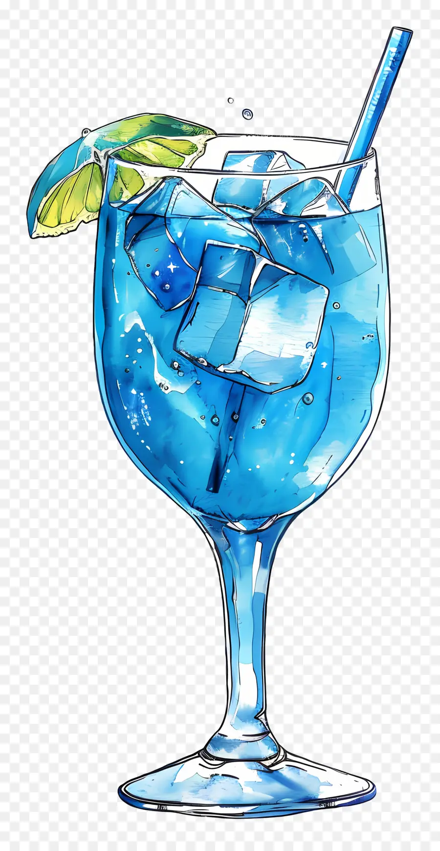 Bleu Cocktail，Illustration Aquarelle PNG