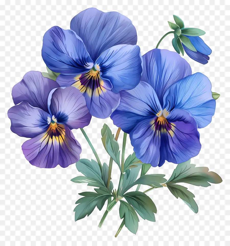 Pansies Fleurs，Pannes Bleues PNG
