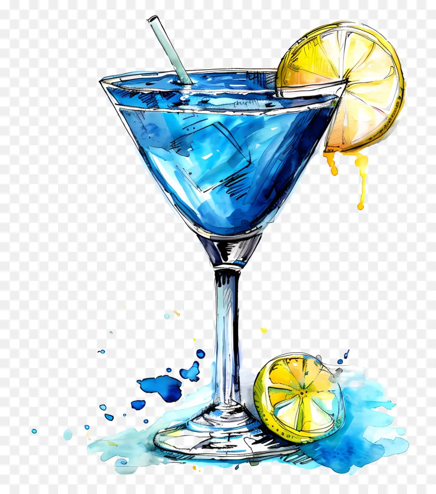 Bleu Cocktail，Verre à Cocktail Bleu PNG