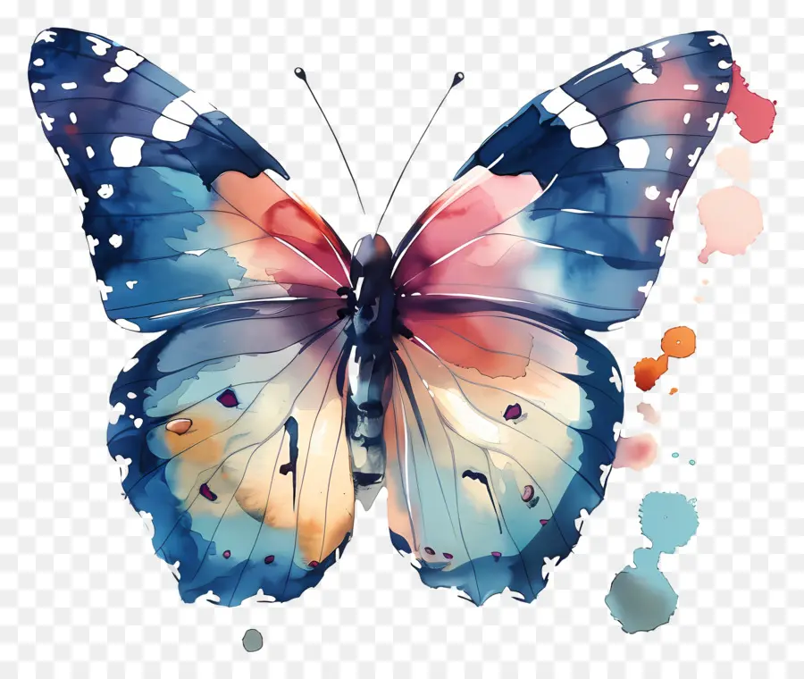 Aquarelle Papillon，Papillon Bleu PNG