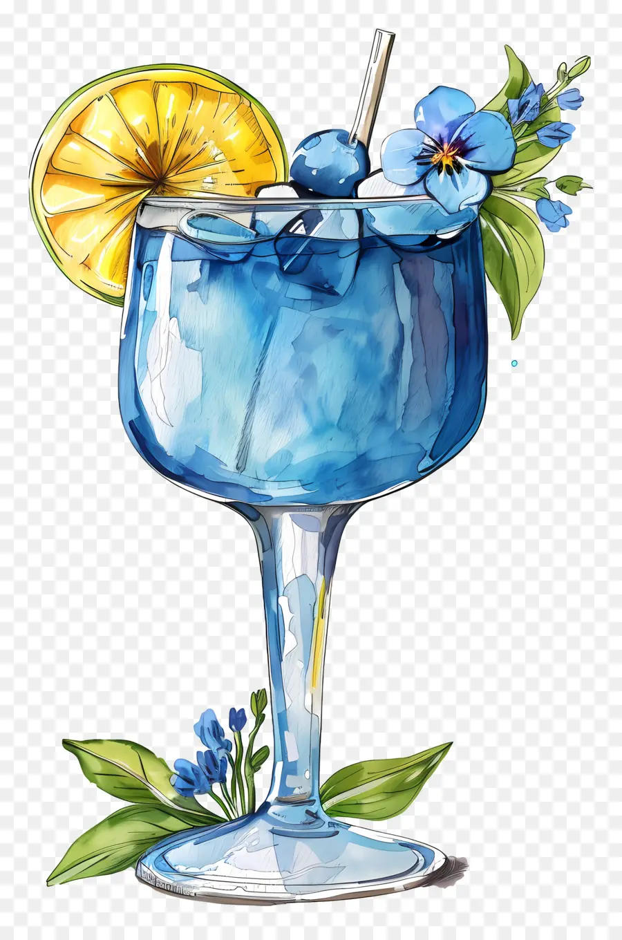 Bleu Cocktail，Aquarelle PNG