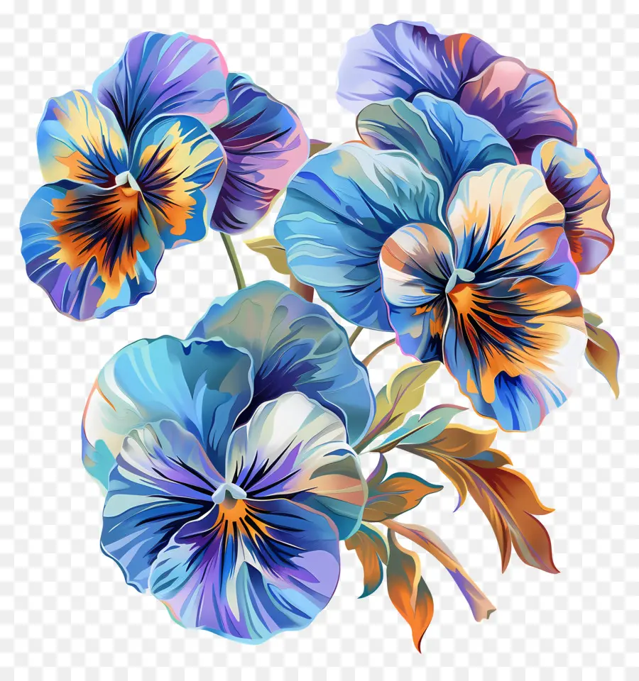 Pansies Fleurs，Pannes Bleues PNG