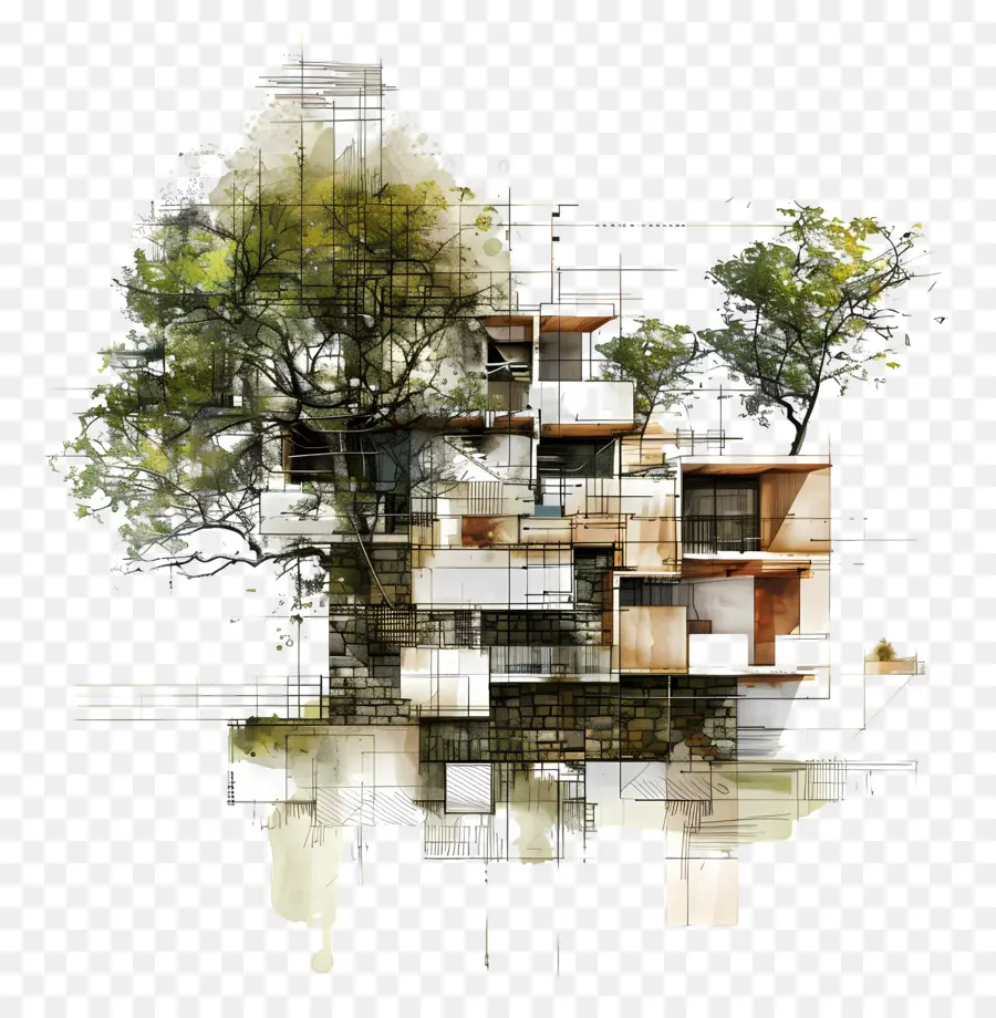 Plan D'arbre D'architecture，Maison Moderne PNG