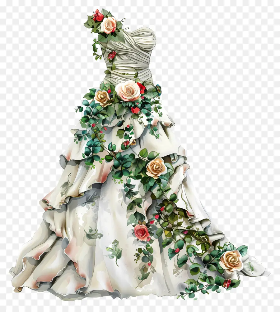 Robe De Mariée Blanche，Robe à Fleurs PNG