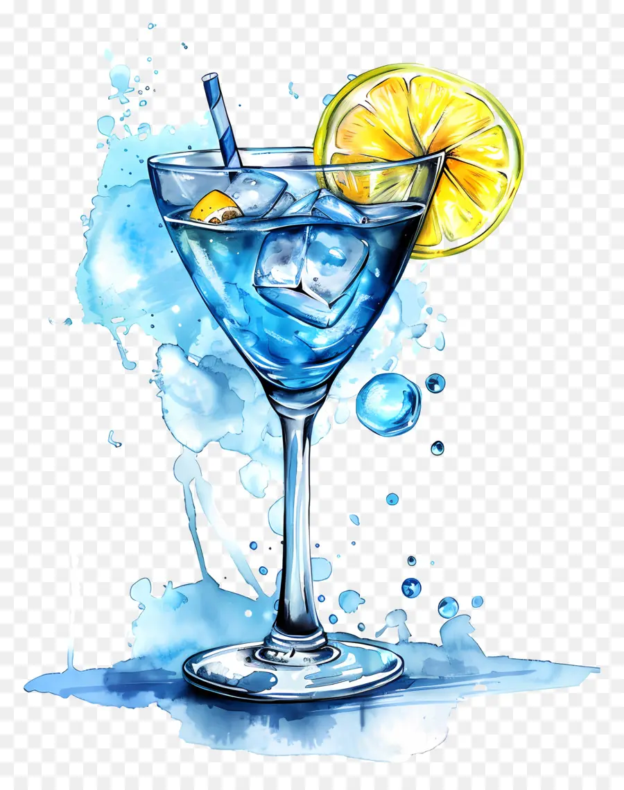 Bleu Cocktail，Peinture à L'aquarelle PNG